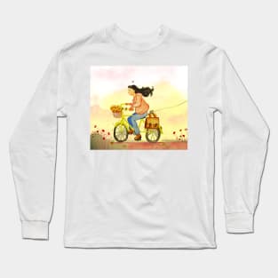 Ride a bike Watercolour Illustration Long Sleeve T-Shirt